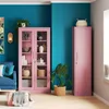 A bright pink storage cabinet is shown in a room with teal blue walls. Podgląd zdjęcia produktu