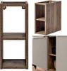 A collage of images showing parts of a bathroom furniture set, including a tall cabinet with shelves and a section of a vanity with doors. Produktbild-Vorschau