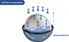 An illustration showing how a humidifier works, with water droplets rising from a water container and dispersing into the air. Produktbild-Vorschau