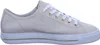 A side view of a light gray leather sneaker with white laces and gold eyelets, set against a white background. Produktbild-Vorschau