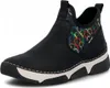 A single black boot with a colorful balloon pattern on the ankle. Voir les images du produit