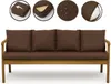 A brown sofa cushion set on a wooden sofa frame, with four circular diagrams showing product features above. Náhľad obrázku produktu