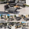 L-Form Garten Sofa Set mit Holzarmlehnen / Wetterfeste Produktbild-Vorschau 2