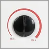 A close-up of a black rotary knob on a white surface, with a red arc indicating a range from MIN to MAX. Náhled obrázku produktu