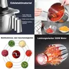 A collage of images showcasing a food processor and its features, including material, ingredients, and motor. Produktbild-Vorschau