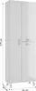 A tall, narrow white cabinet with two doors on the top half and two doors on the bottom half, standing on four legs. Náhled obrázku produktu