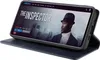 A smartphone in a blue flip case is displayed, showing a movie streaming interface on its screen. Produktbild-Vorschau