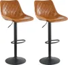 Two brown leather bar stools with black bases are shown against a white background. Produktbild-Vorschau