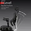 A close-up view of an ergonomic office chair, highlighting its recline system with angle indicators. Produktbild-Vorschau