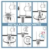 Diagrams illustrating the installation steps for a faucet. Produktbild-Vorschau