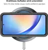 A smartphone in a case is placed on a wireless charger. Produktbild-Vorschau