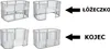 A collage of four images showing different configurations of a baby crib/playpen, with arrows pointing to text labels in Polish. Produktbild-Vorschau
