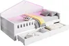 A white wooden house-shaped bed with LED lighting and storage drawers. Náhľad obrázku produktu