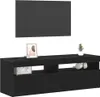 A black TV stand with a wall-mounted cabinet above it, on a white background. Náhľad obrázku produktu
