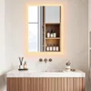 A modern bathroom vanity with a marble countertop and a wooden cabinet, featuring a lighted mirror above a sink. Podgląd zdjęcia produktu