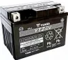 A black Yuasa YTZ4V VRLA battery is shown from a diagonal angle against a white background. Produktbild-Vorschau