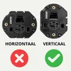 Two black electronic components are shown side-by-side with text labels and icons indicating correct and incorrect orientation. Produktbild-Vorschau