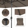 Close-up details of a brown patio umbrella, highlighting its structure and features. Náhled obrázku produktu
