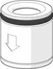 A 3D rendering of a cylindrical valve component with an arrow indicating direction. Produktbild-Vorschau