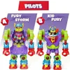 Two SuperThings Rivals of Kaboom robots, labeled A and B, are displayed side-by-side against a light gray and white background. The top of the image features a red banner with the word "PILOTS" in white text. Náhľad obrázku produktu
