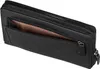 A black leather wallet is shown from a diagonal angle, with one compartment open. Anteprima dell’immagine prodotto