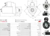 A technical diagram and multiple images of a starter motor with detailed specifications. Anteprima dell’immagine prodotto