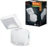 A product shot of a white LED outdoor spotlight and its packaging. Produktbild-Vorschau