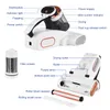 Diagram of a mattress vacuum cleaner with labels pointing to different parts and accessories. Produktbild-Vorschau