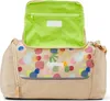 A duffel bag with a colorful polka dot and floral pattern is shown open. Produktbild-Vorschau