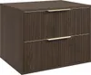 A dark brown wooden cabinet with two drawers and gold handles, shown from a front-side angle against a white background. Voir les images du produit