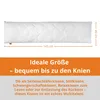 A long white pillow is shown with dimensions indicated. Below the pillow, marketing text describes its ideal size and versatility. Náhled obrázku produktu