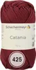 A ball of burgundy yarn with a label. Produktbild-Vorschau