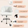 Collage of images showcasing a white office chair with text descriptions of its features. Produktbild-Vorschau
