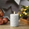 LED Stumpenkerze MIA - Rautenmuster - Echtwachs - 3D Flamme - H: 10cm - D: 7,5cm - weiß Produktbild-Vorschau