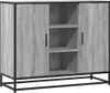 A gray wooden sideboard with black metal legs and handles, shown from the front. Produktbild-Vorschau