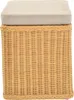A close-up, front-facing view of a rectangular wicker storage ottoman with a beige upholstered lid. Produktbild-Vorschau