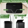 A collage of images showing a black trash can with its lid open and closed, highlighting its features. Podgląd zdjęcia produktu