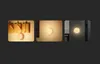 Three panels showing a night light in different settings: attached to wooden pegs, on a wall, and on a refrigerator. Podgląd zdjęcia produktu