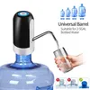 A water dispenser pump is shown attached to a large water jug, dispensing water into a glass. Several smaller water bottles are shown in the background with text indicating compatibility. Produktbild-Vorschau