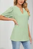 ASKSA Damen T-Shirt Puffärmel Aushöhlen Bluse V-Ausschnitt Produktbild-Vorschau 3