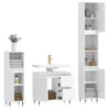 A set of three white bathroom furniture pieces, including a tall cabinet, a vanity with a sink and faucet, and a narrow cabinet with shelves. Produktbild-Vorschau