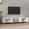 A white TV stand with open cabinets is shown in a room with a concrete wall and a television mounted above it. Anteprima dell’immagine prodotto