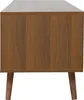 A side view of a brown wooden TV cabinet with angled legs. Voir les images du produit