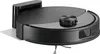 A black robot vacuum cleaner with its charging dock is shown from a slightly elevated side angle against a white background. Produktbild-Vorschau