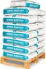 A stack of white bags with blue text on a wooden pallet. Produktbild-Vorschau