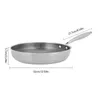 A stainless steel frying pan with dimensions indicated by measurement lines and text. Podgląd zdjęcia produktu