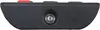 Close-up view of the top edge of a black remote control, showing a red button and a silver connector. Produktbild-Vorschau