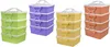 Four stacks of square, multi-tiered food containers in different colors. Náhled obrázku produktu