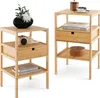 Two identical bamboo nightstands are displayed against a white background, showcasing their design and functionality. Náhled obrázku produktu
