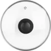 A top-down view of a glass pot lid with a black handle and a silver rim. Produktbild-Vorschau